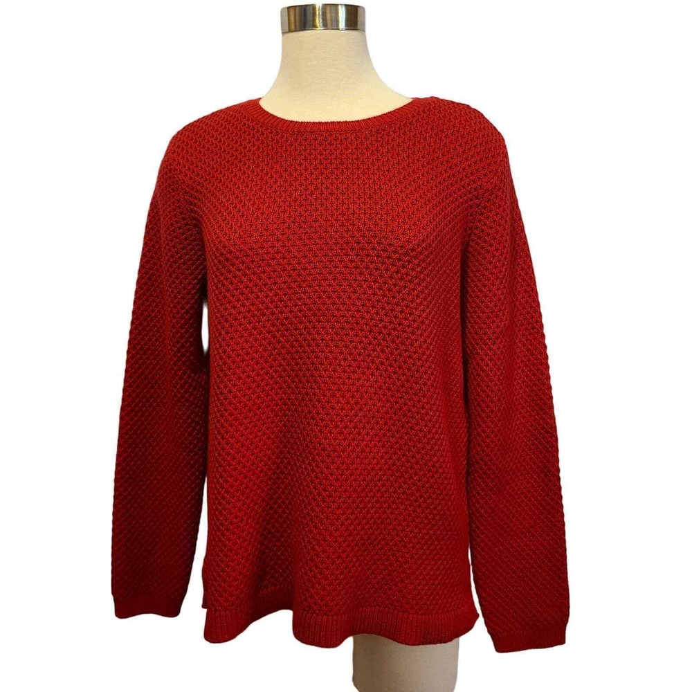 Womens Chunky‎ Sweater Size M Oversized Red Cable Tunic Knit Crew Cozy Fall